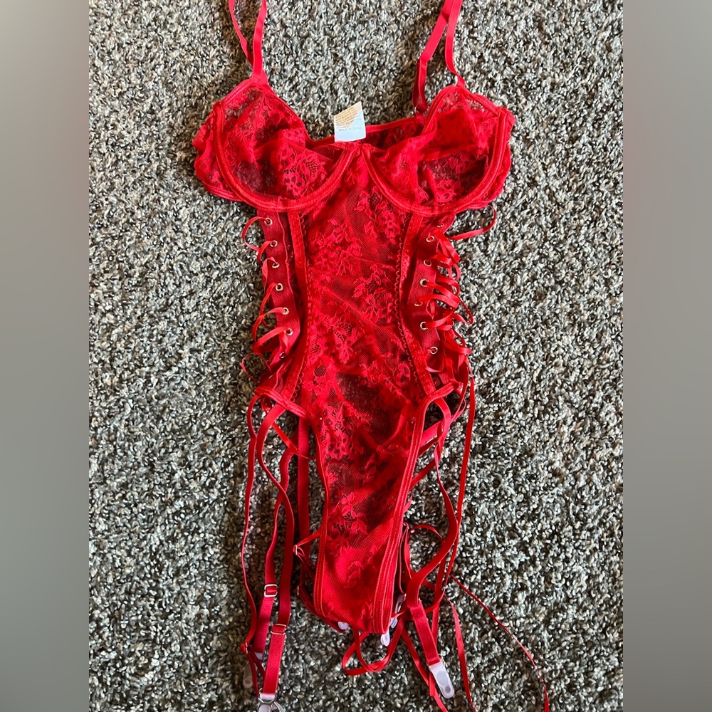 Elegant Red Lace Bodysuit